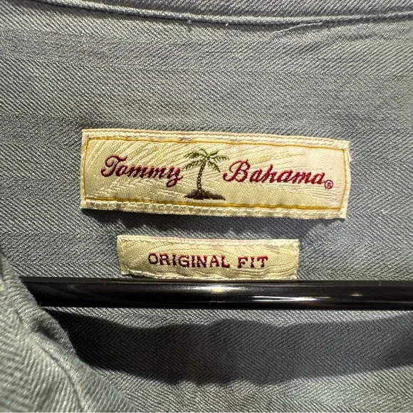 Tommy Bahama Original Fit Men's XL Silk Short Sleeve Button Down Shirt Grey - Picture 4 of 7